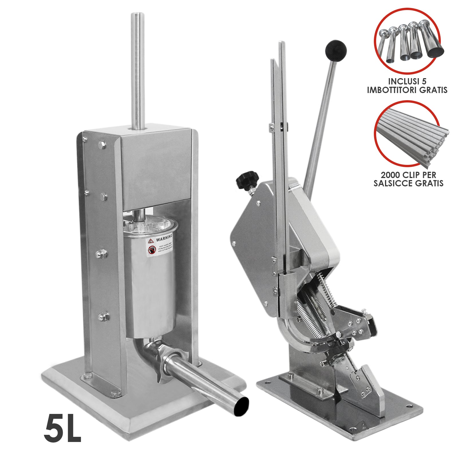 Kit Clippatrice Lega Salsicce & Insaccatrice Manuale Professionale 3L - 5L - 7L