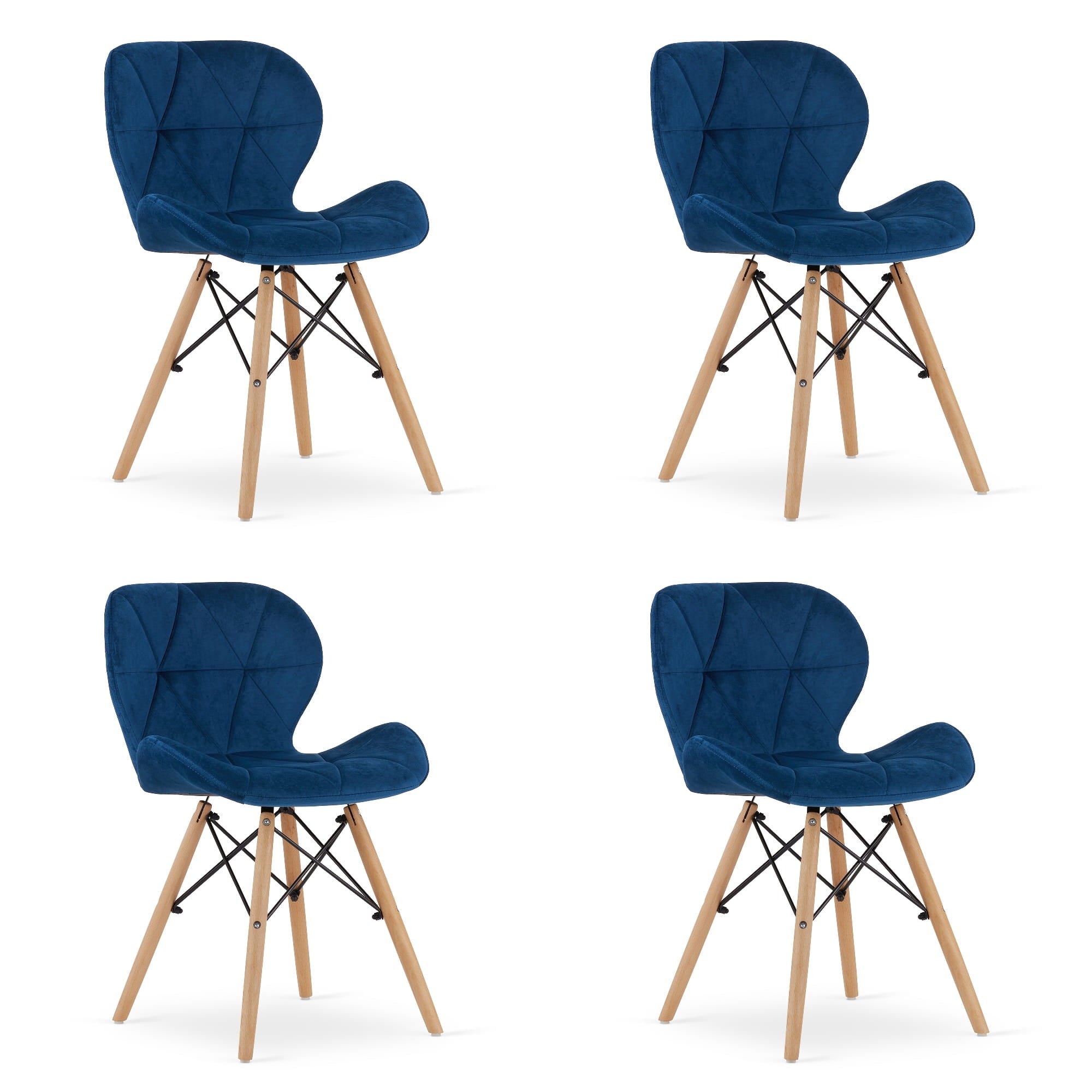Sedia in velluto VALORA WAKO - Design ergonomico moderno - Blu navy x 4
