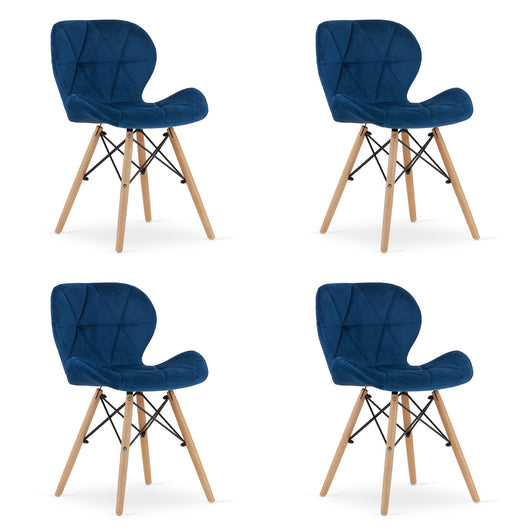 Sedia in velluto VALORA WAKO - Design ergonomico moderno - Blu navy x 4