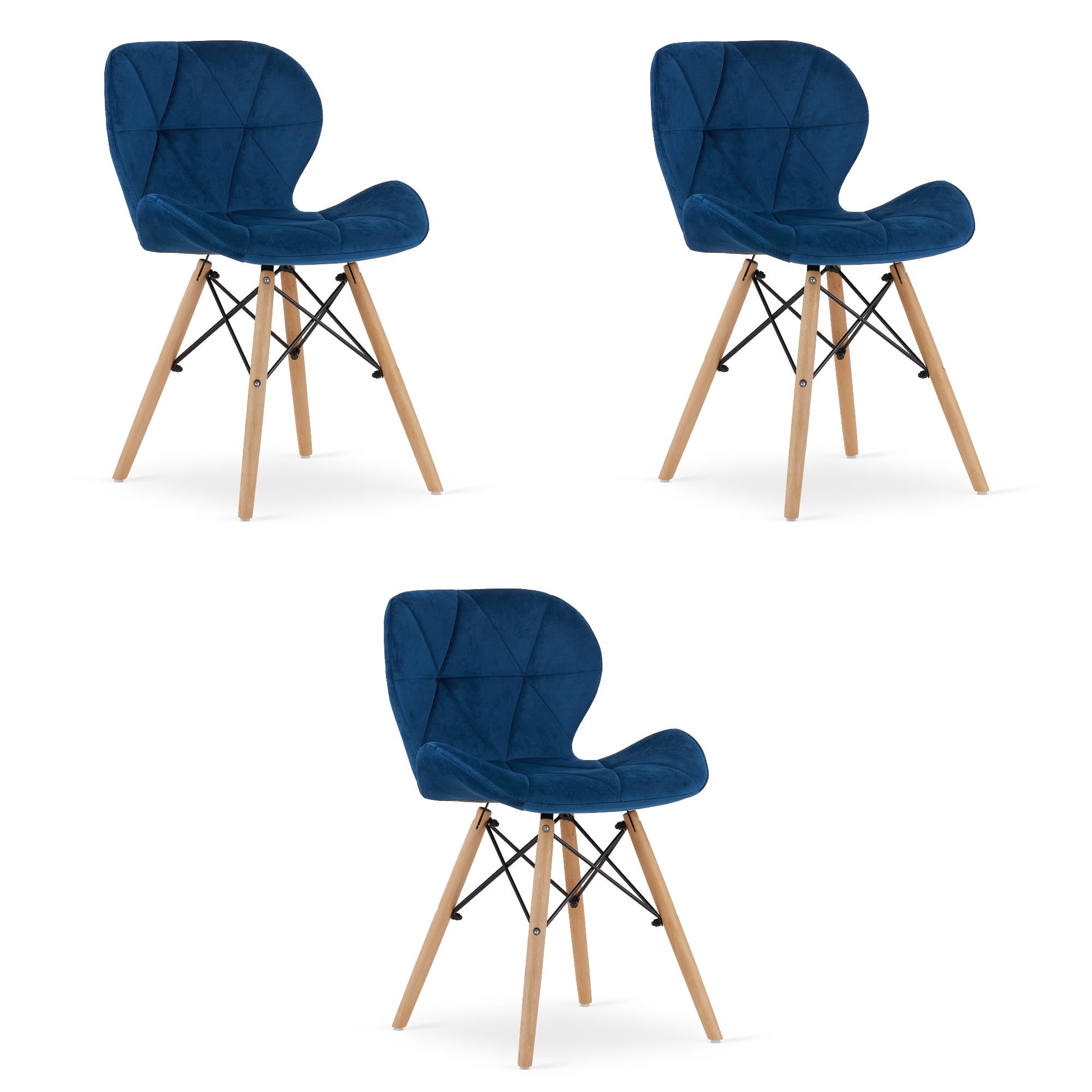 Sedia in velluto VALORA WAKO - Design ergonomico moderno, blu navy x 3