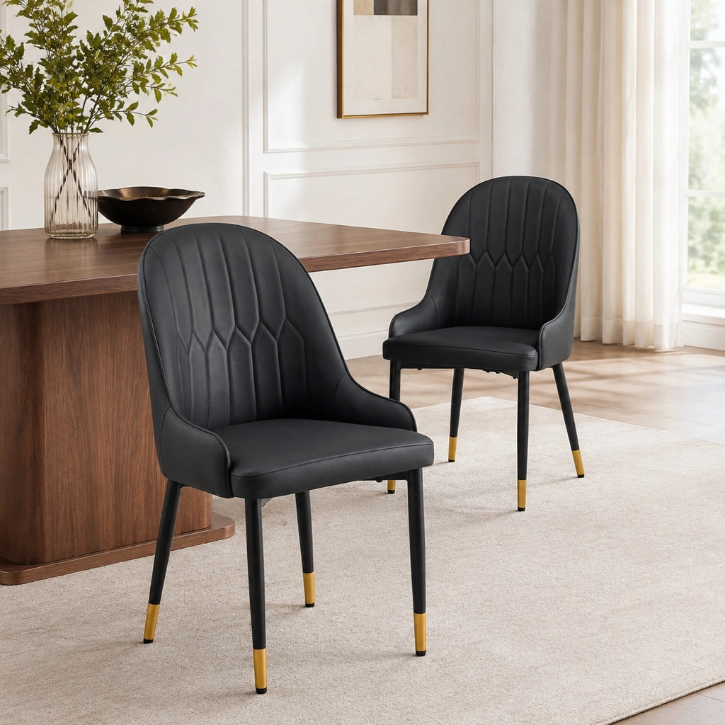 Set di 2 sedie da pranzo con schienale a fulmine in pelle PU nera