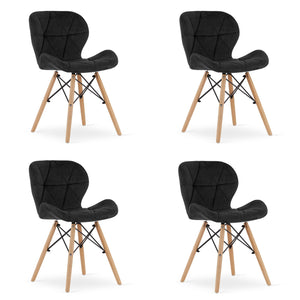 Valora WAKO Sedia in velluto nero dal design moderno per soggiorno x4