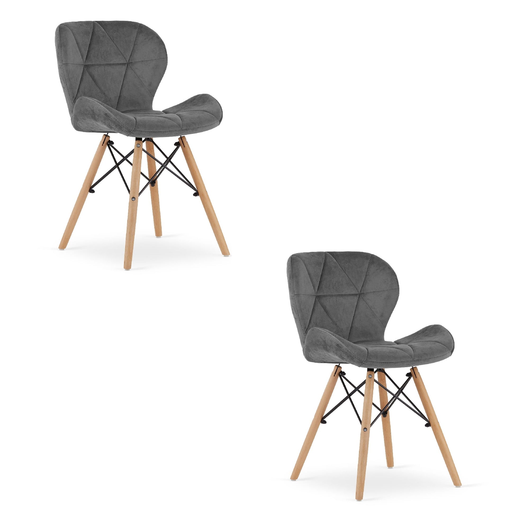 Valora WAKO Sedia in velluto grigio design moderno per soggiorno x2