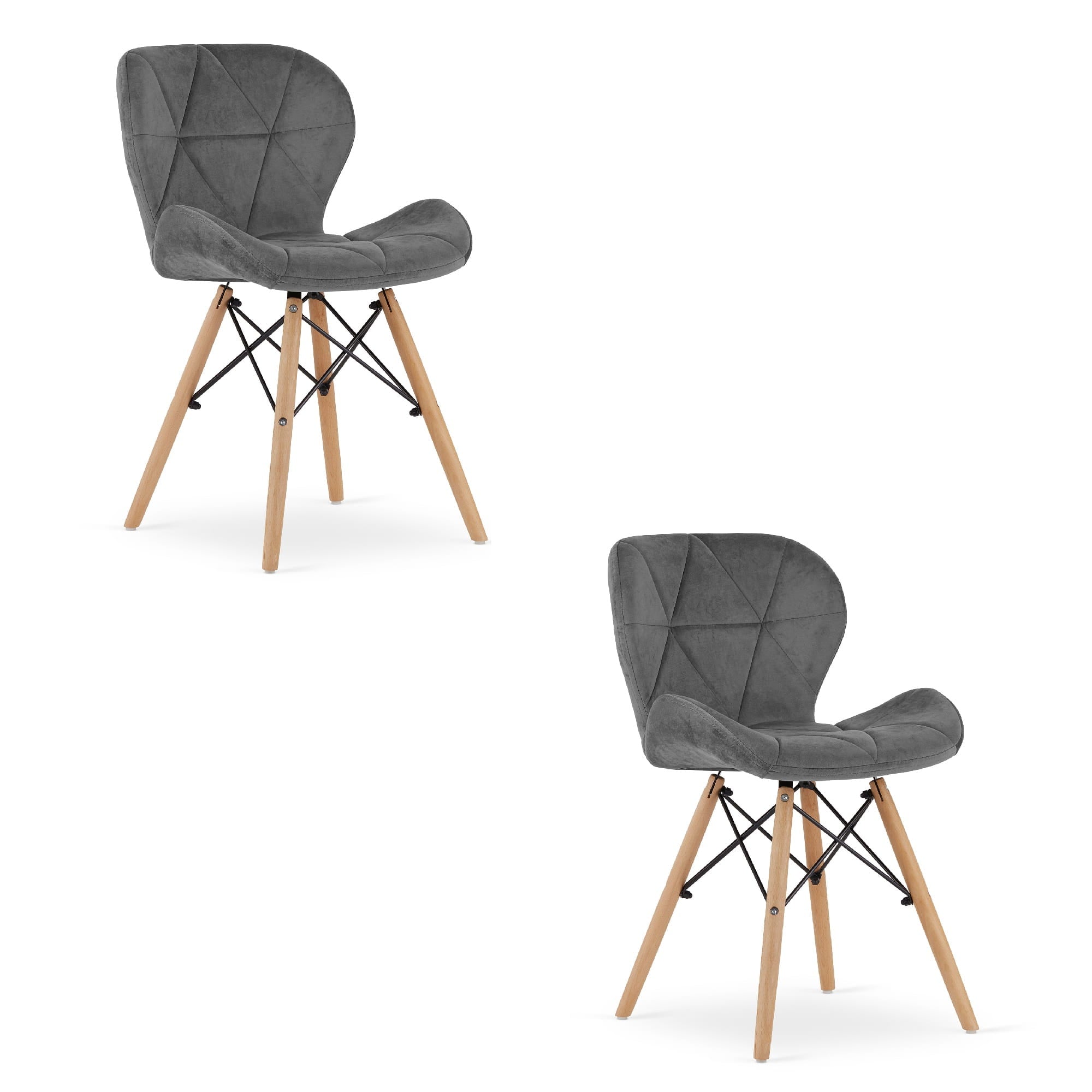 Valora WAKO Sedia in velluto grigio design moderno per soggiorno x2