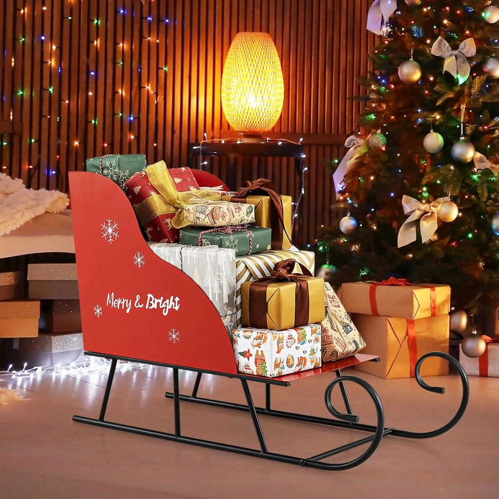 SOARS Decorazioni Natalizie, Slitta Natalizia in Metallo, Ampio Spazio per Regali di Natale, Giocattoli, Stabile, Addobbi Natalizi per Esterno Interno per Casa, Ufficio (73,5 X 31 X 50,5 CM)