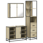 Set Mobili da Bagno | Armadio da bagno 3 pz Rovere Sonoma in Legno Multistrato