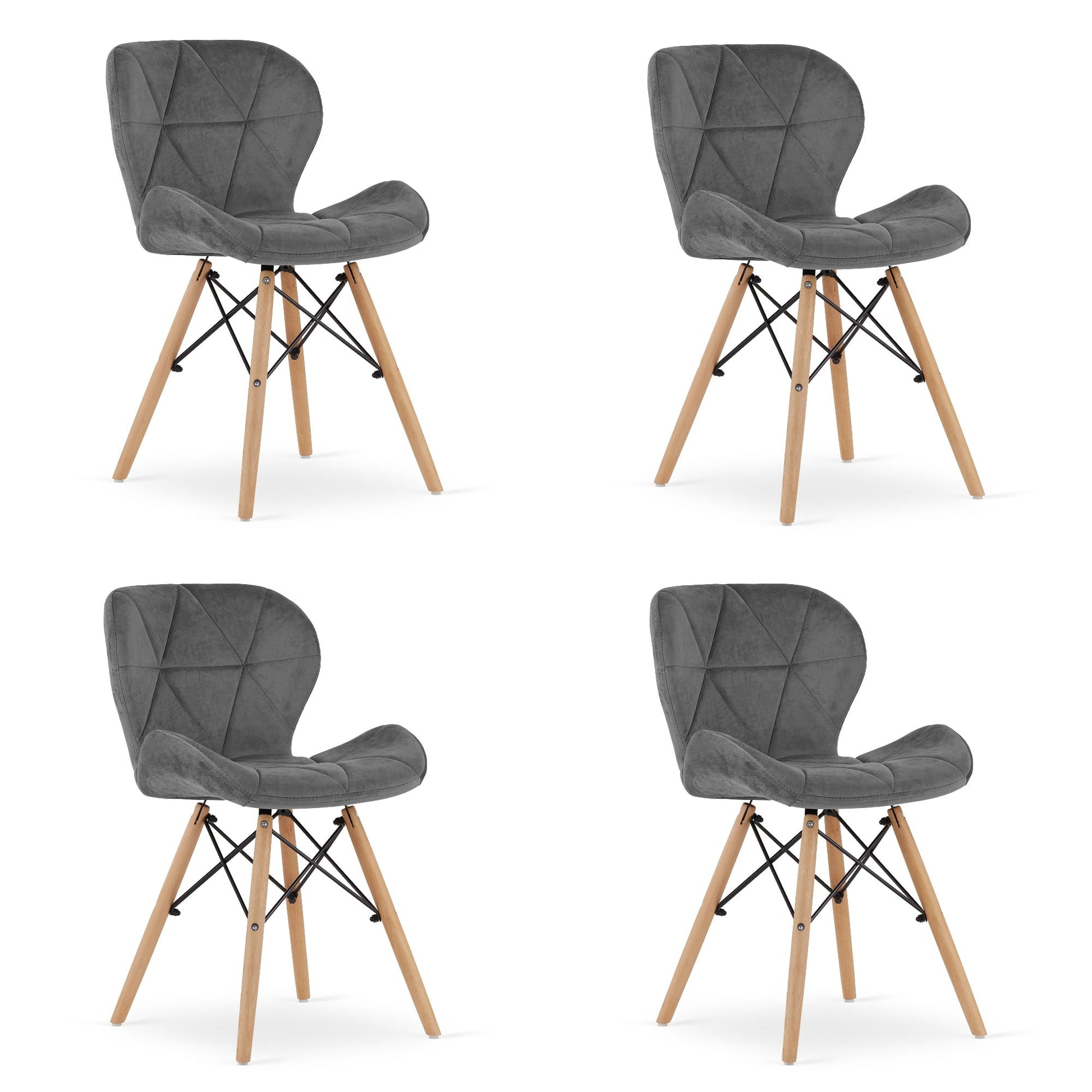 Valora WAKO Sedia in velluto grigio design moderno per soggiorno x4