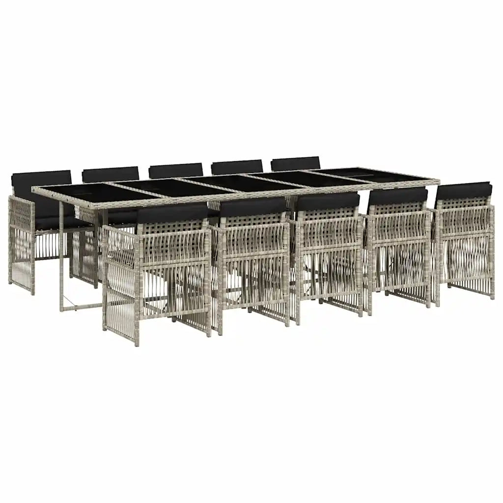 Set Pranzo Giardino 11pz con Cuscini Grigio Chiaro Polyrattan 3210935