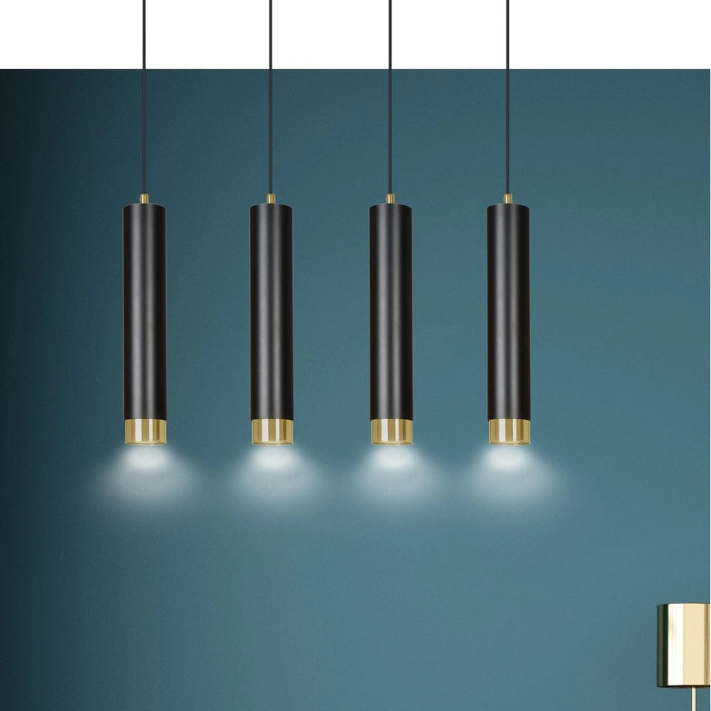Lampada a sospensione KIBO in acciaio nero opaco e oro