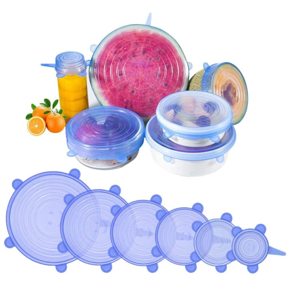 Trade Shop - Coperchio In Silicone Estensibile Ser 6 Tappi Per Contenitore Alimenti Ermetico -