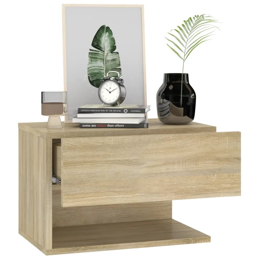 Set di 2 Comodini | Armadio da Notte | Mobiletto da notte a Muro Rovere Sonoma