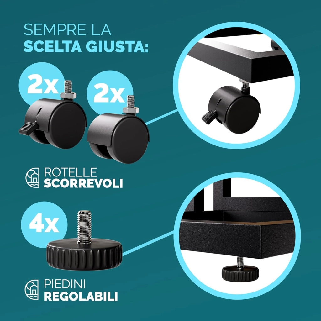 ® Tavolo a C 50x40x66cm Piano in metallo WPC Portata 25 kg con Ruote Tavolino da Salotto Tavolino per Esterno