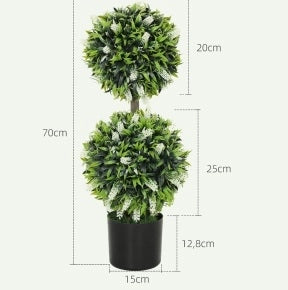 Set di 2 Piante Artificiali di Lavanda da 70 cm con Vaso in Cemento per Interni ed Esterni