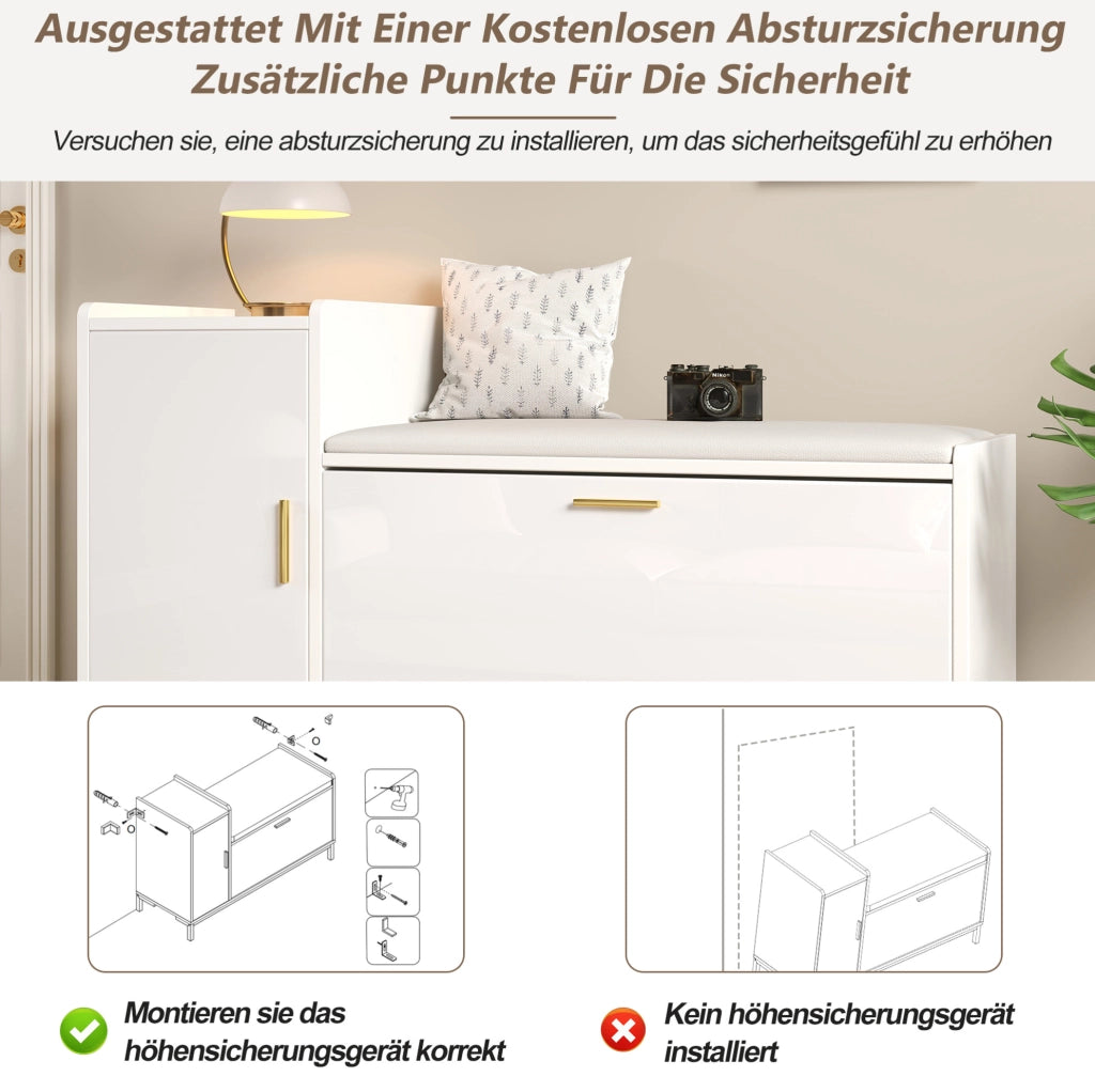 Scarpiere con seduta 100 x 38 x 68 cm bianco oro