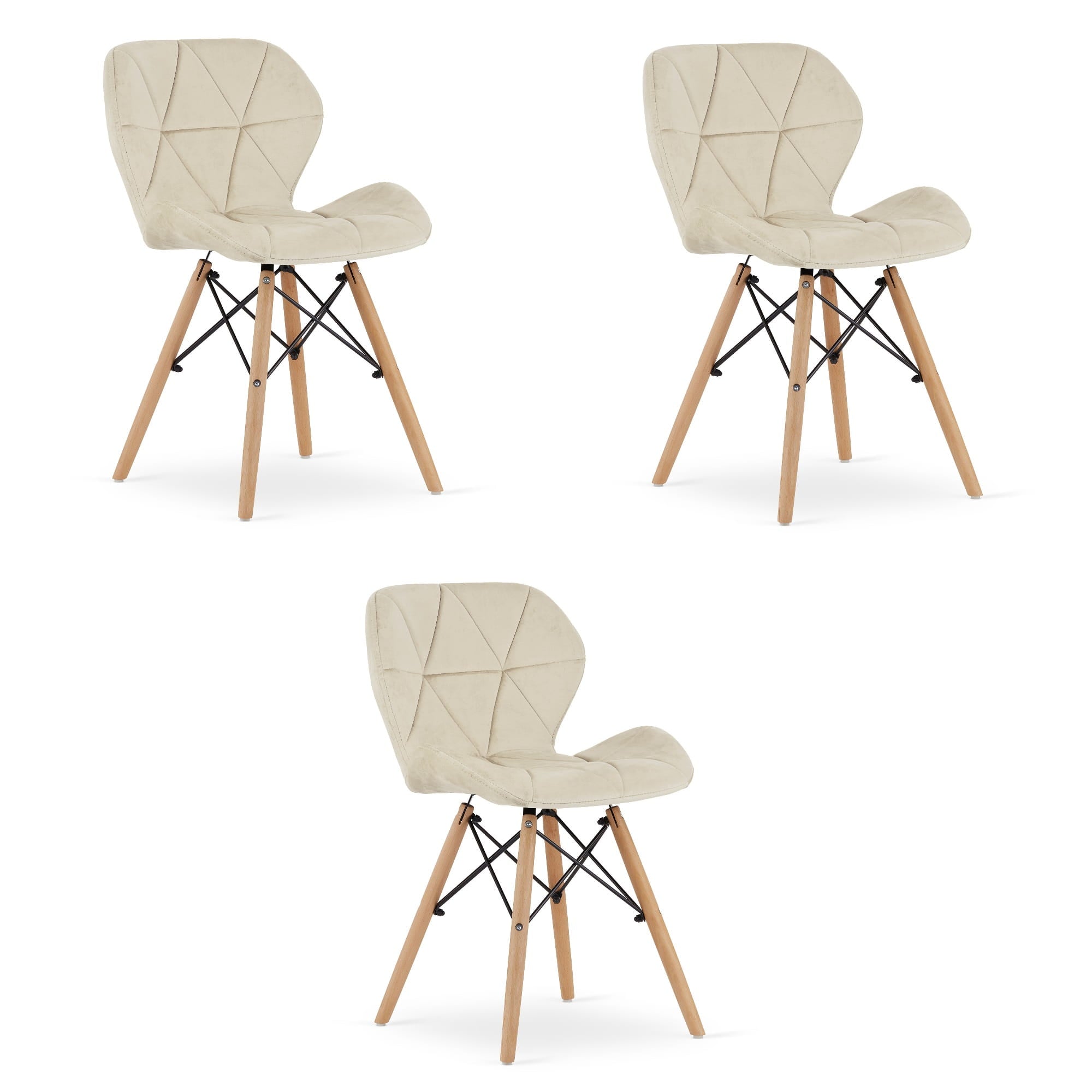Valora WAKO Sedia in velluto beige dal design moderno con gambe in legno di faggio x3