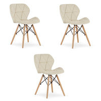 Valora WAKO Sedia in velluto beige dal design moderno con gambe in legno di faggio x3