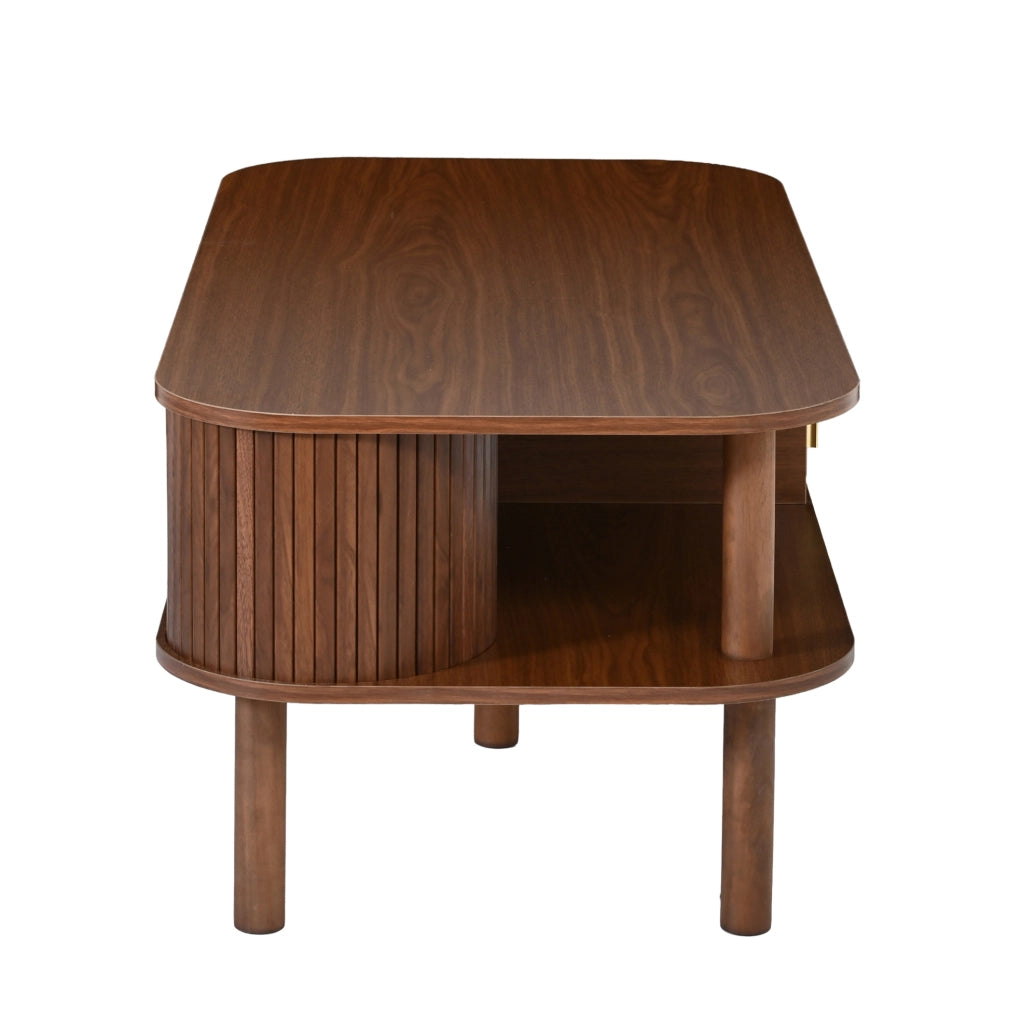 Tavolino da caffè scandinavo 110x55x45 cm con porta scorrevole; effetto noce; MDF