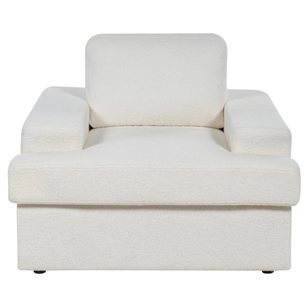 Set da salotto in bouclé bianco imbottito a 4 posti con poltrona, schienale imbottito, divano classico per il soggiorno.
