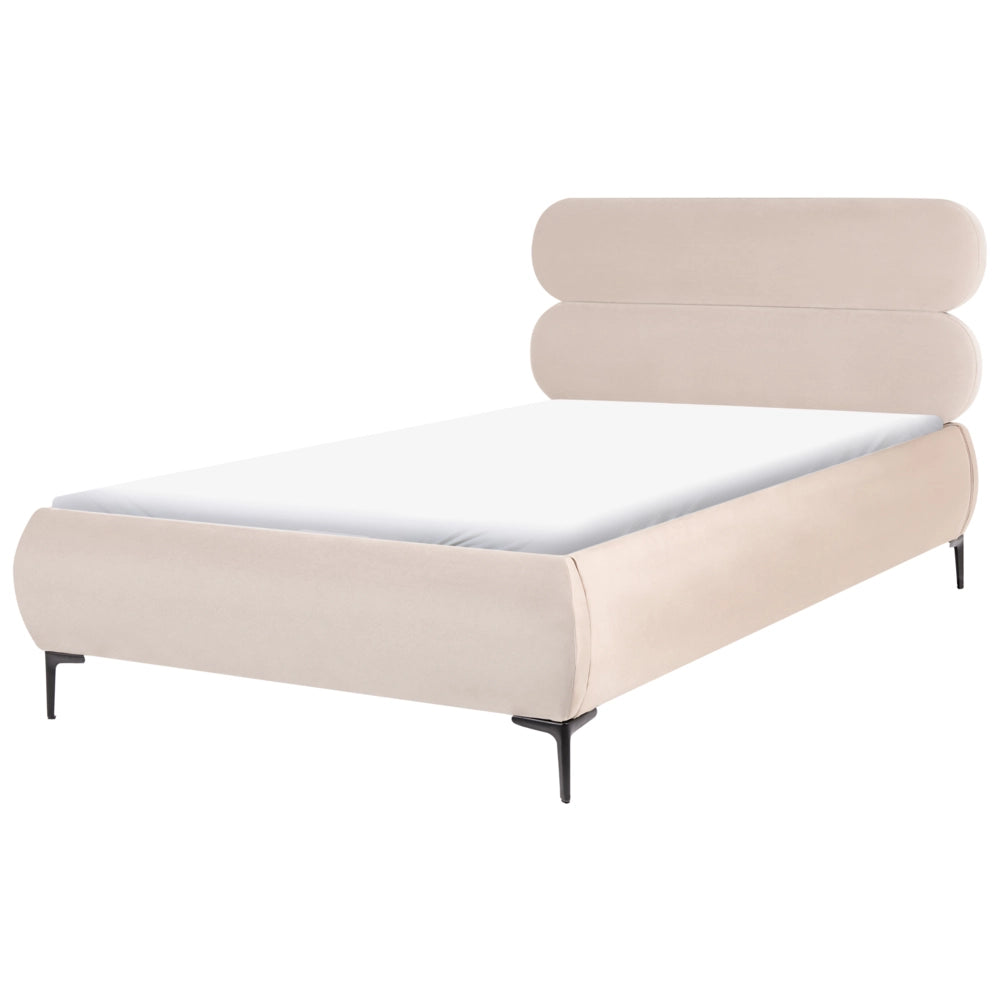 Letto matrimoniale con rete testiera in velluto beige chiaro gambe in metallo camera da letto 120 x 200 cm classica minimalista