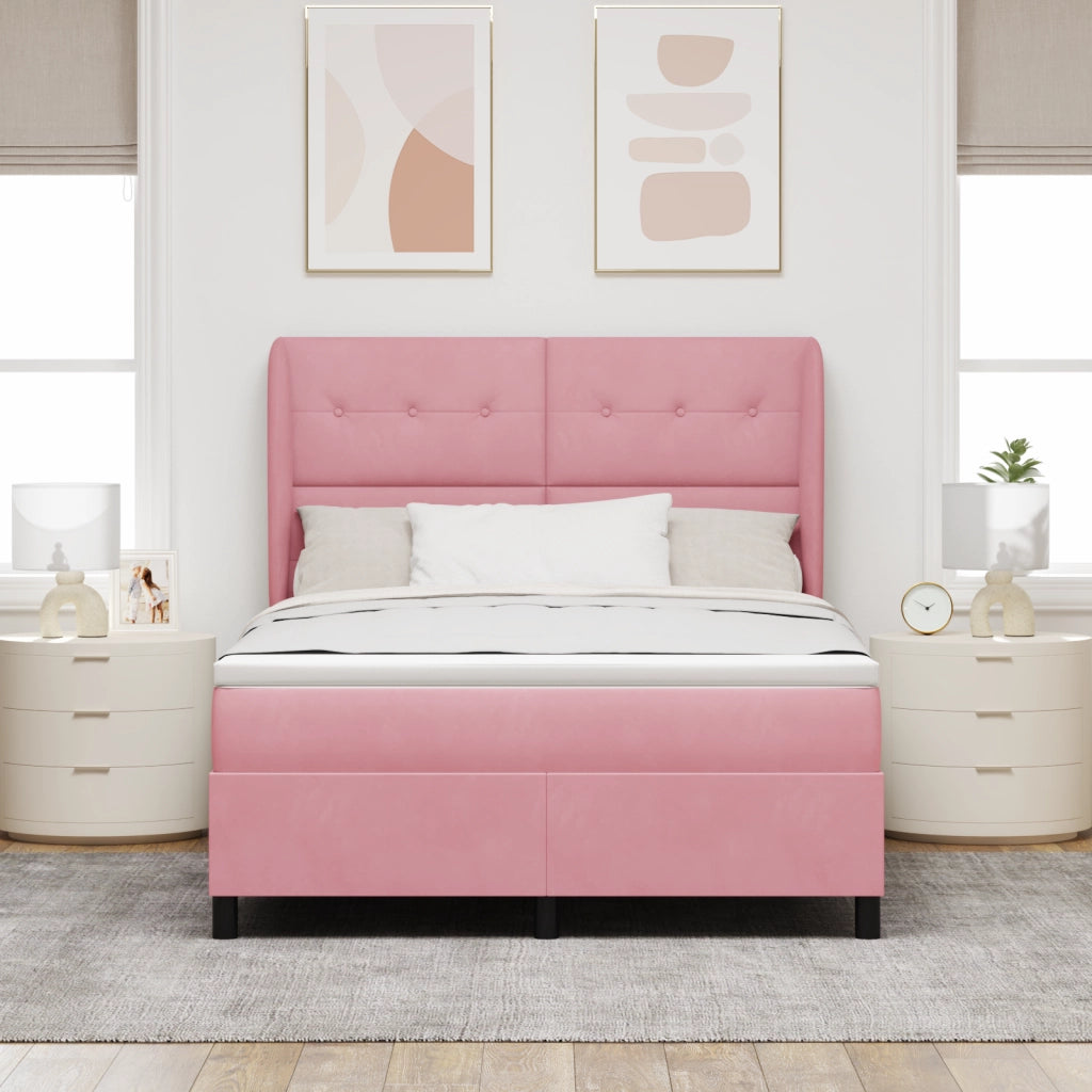 Letto a Mola con Materasso Rosa 140x200 cm Velluto
