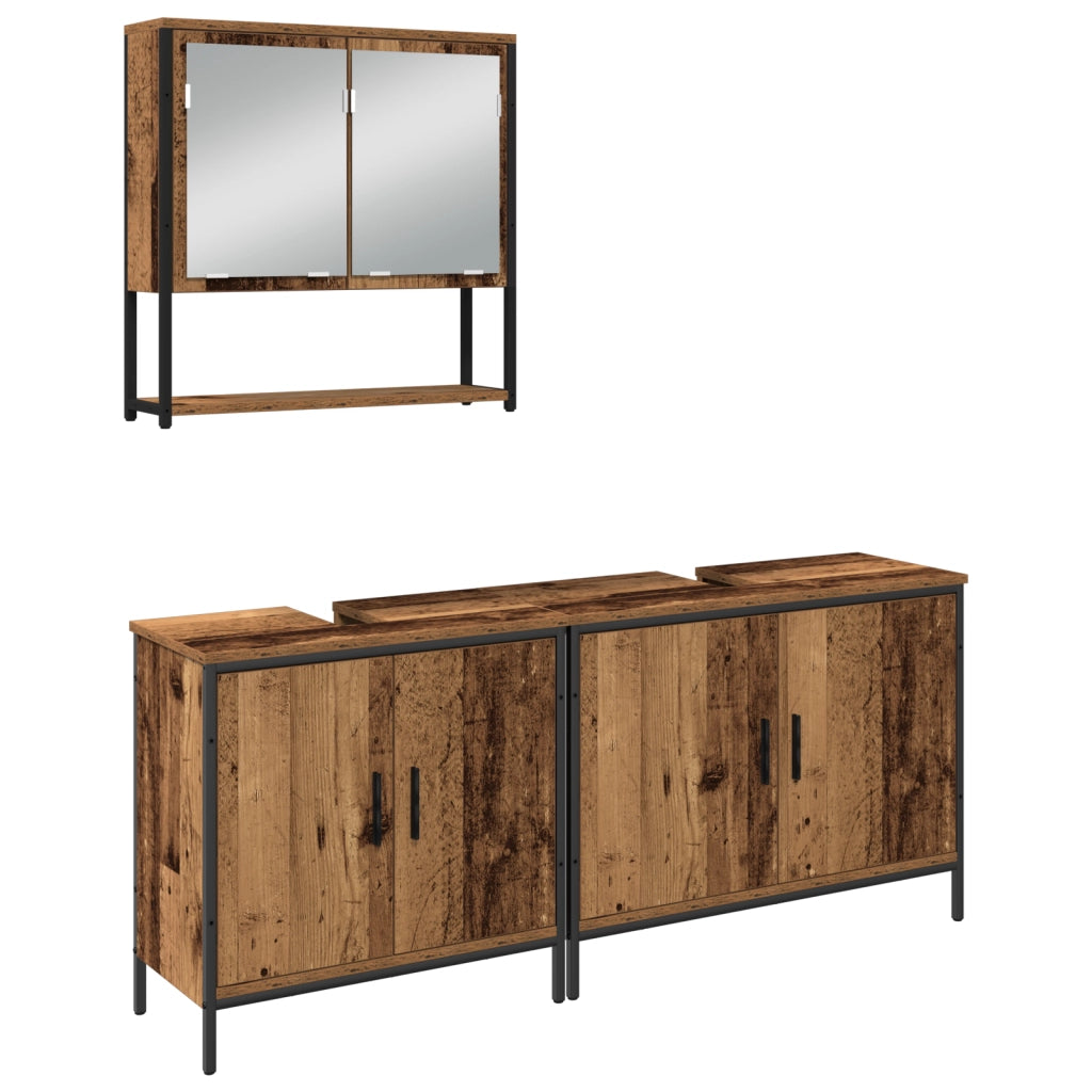 Set di mobili da bagno 3 pezzi in legno vecchio e legno ingegnerizzato