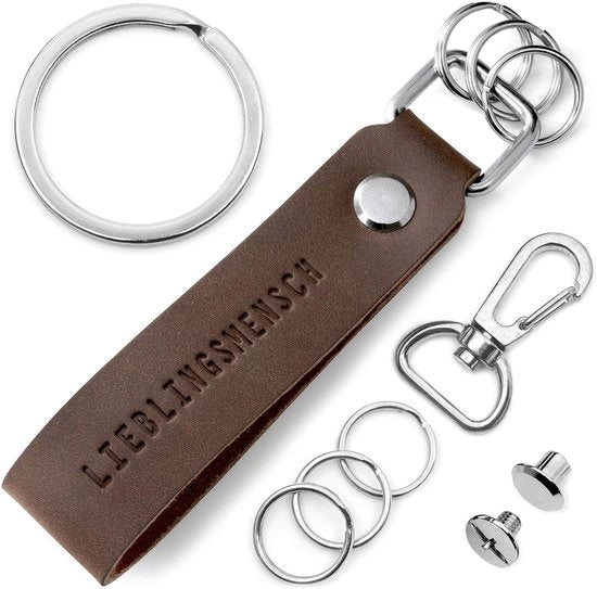 Sleutelhanger in legno con anello intercambiabile in imballo regalo - sleutelhanger per amico e partner con personalizzazione con nome preferito - lanyard per chiavi