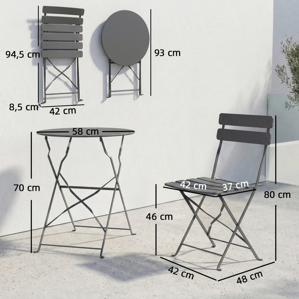 Tavolo pieghevole con sedie da giardino ¨C zephmum ¨C grigio, metallo