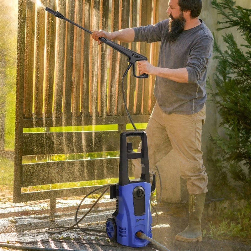 Idropulitrice a 5 pezzi con ruote, tubo ad alta pressione da 6 m, 1800 W, portata massima: 510 l/h, pressione di esercizio 150 bar, blu