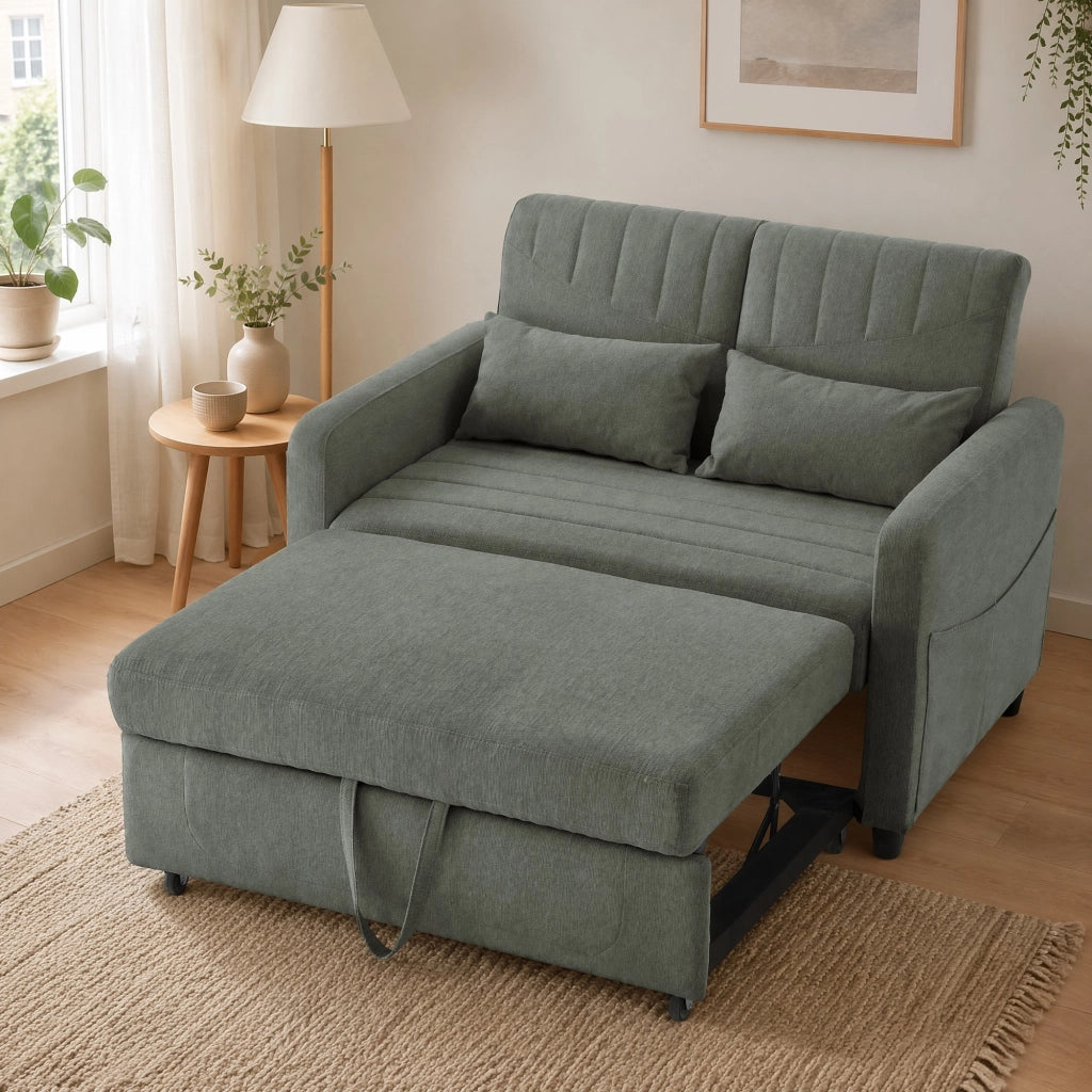 DIVANO LETTO 2 posti estraibile 166x95 cm Tessuto cotone-lino Verde Army