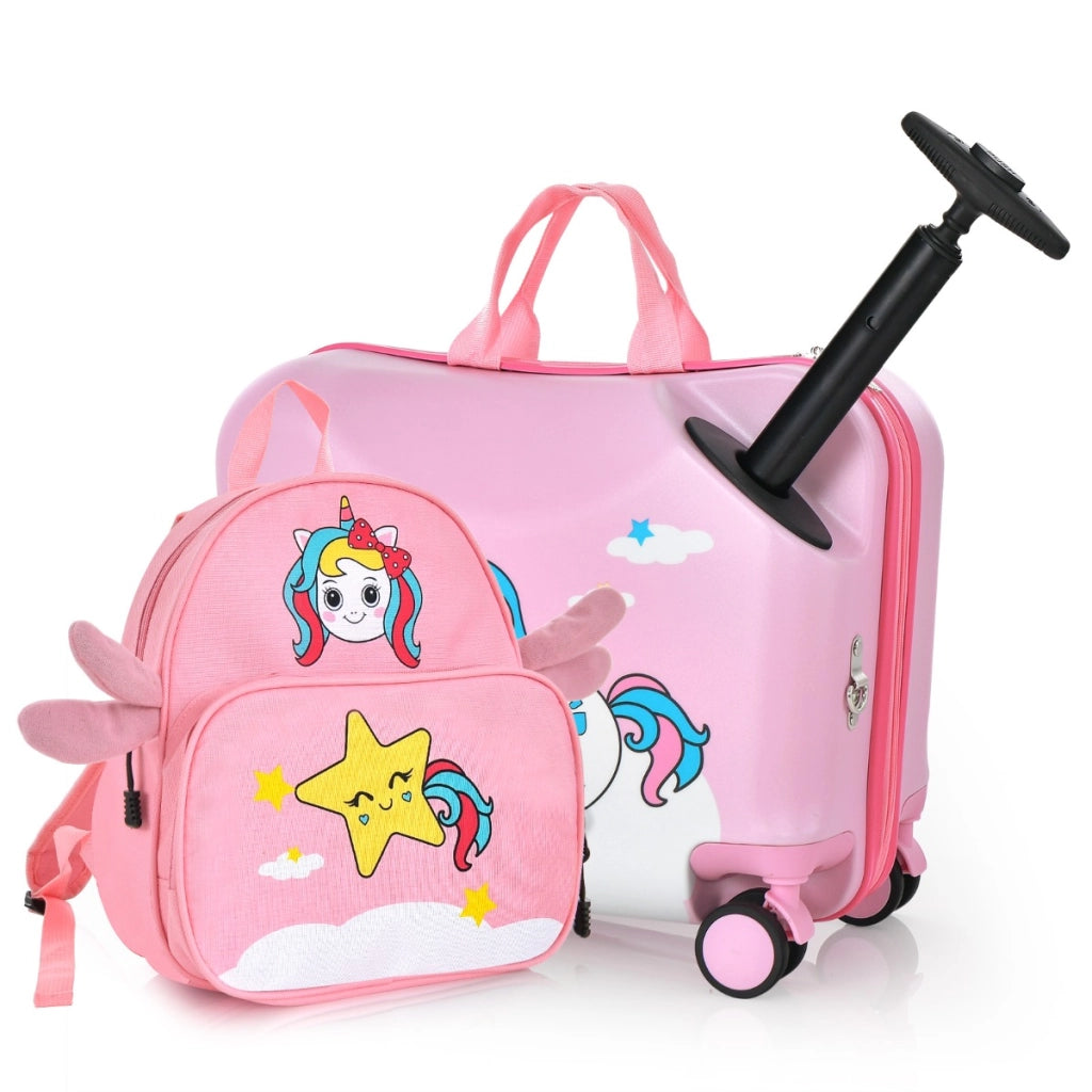 Set di valigie per bambini da 2 pezzi, Valigia con zaino duro e impermeabile con ruote 47x26,5x36,5cm Rosa-Bagagli e borse
