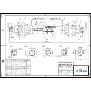 Albero cardanico T6 giunto 979mm 830Nm 540rpm, 74kW (100CV), 2x 1 3/8" 6 denti Cardano agricolo