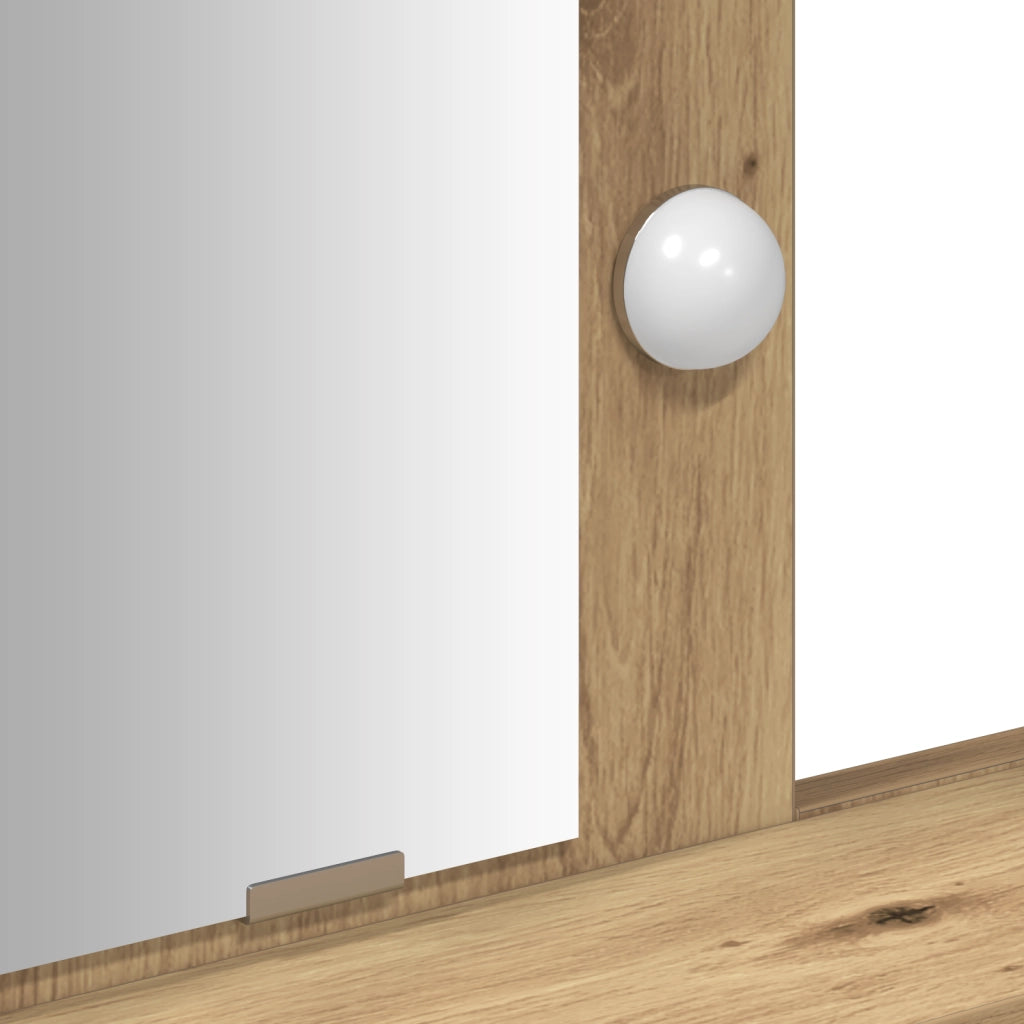 Tavolo da trucco con luci LED Rovere Artigianale 100x41x140 cm