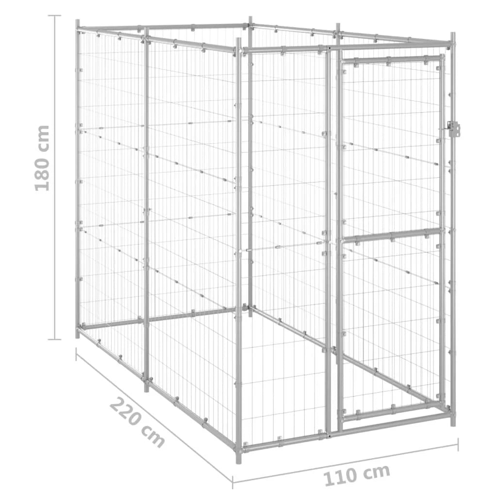 Recinto per animali da esterno per cani in acciaio zincato 110 x 220 x 180 cm 02_0000469