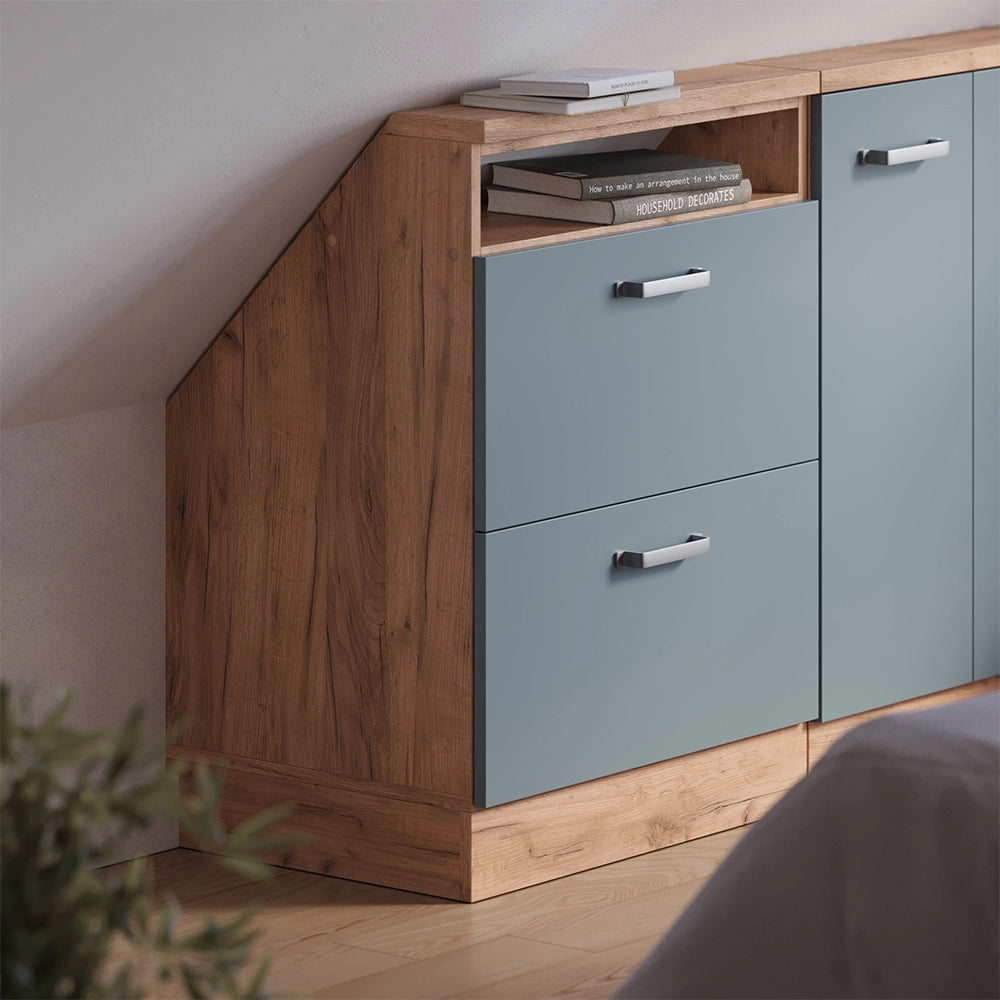 Mobile sottotetto Rion Grigio-blu/Rovere dorato con 2 cassetti Vicco