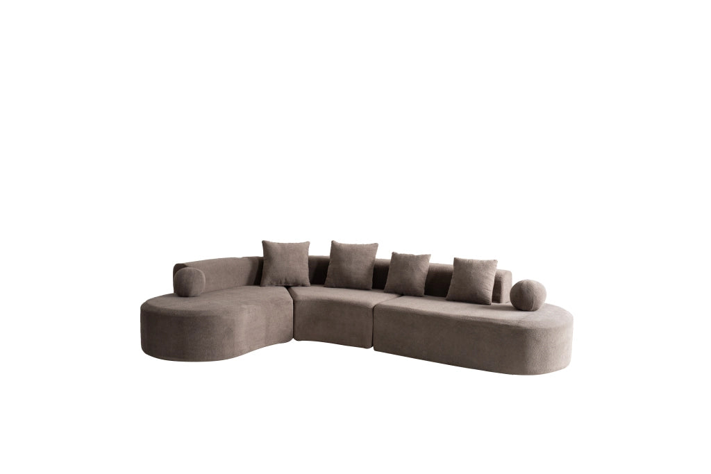 Divano angolare a L senza montaggio con seduta profonda per grandi famiglie in ciniglia grigia 327 × 215 × 65 cm