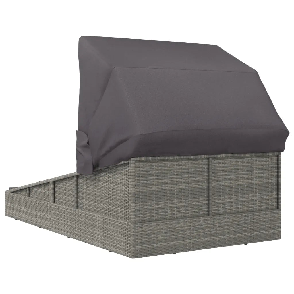 Lettino con Tetto Pieghevole Grigio 200x114x128 cm Polyrattan 362274