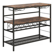 Tavolo da bar portabottiglie 104 x 40 x 87 cm per 7 bottiglie e 16 bicchieri in stile rustico in legno ingegnerizzato marrone 20_0011055
