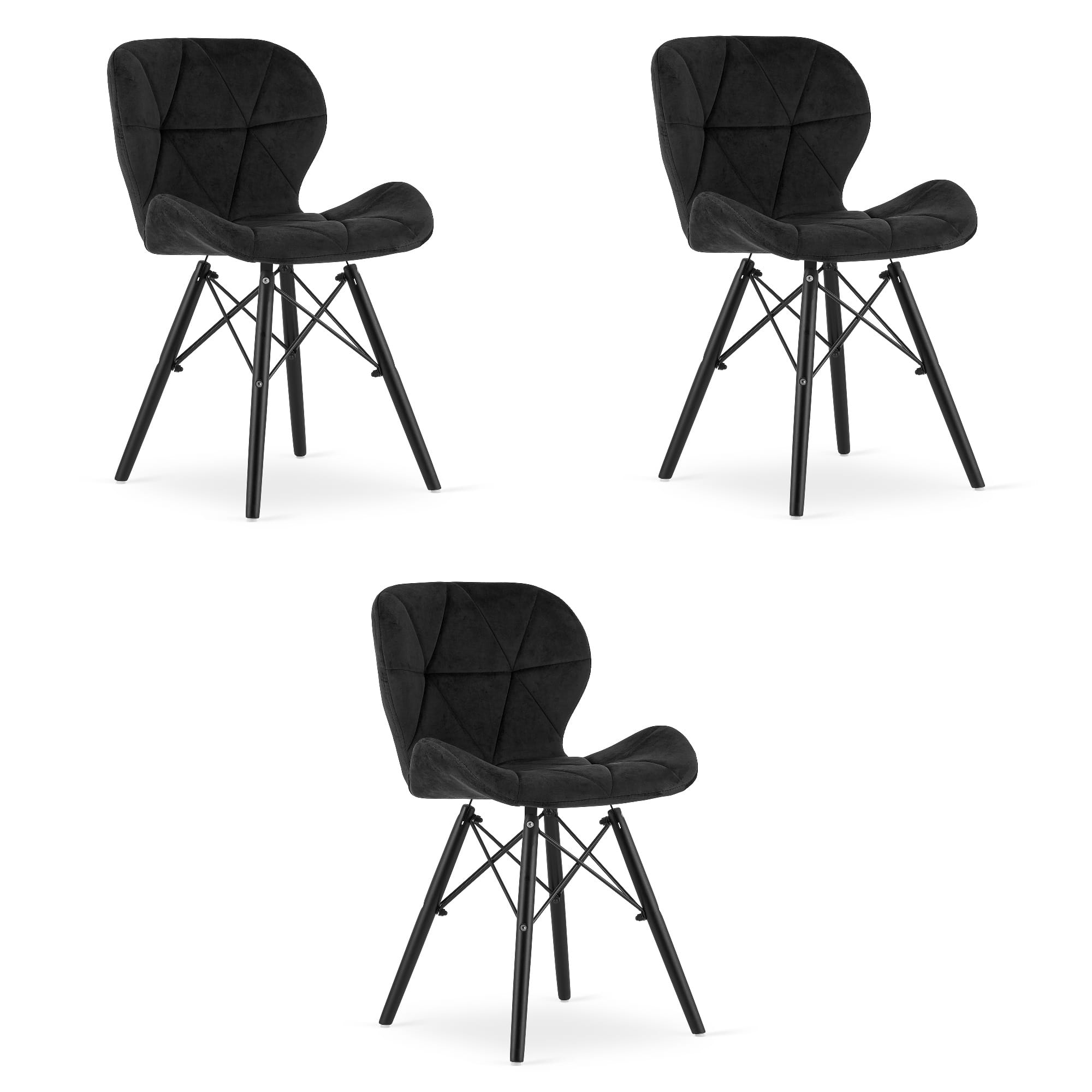 Valora WAKO Sedia in velluto nero moderno per soggiorno x3