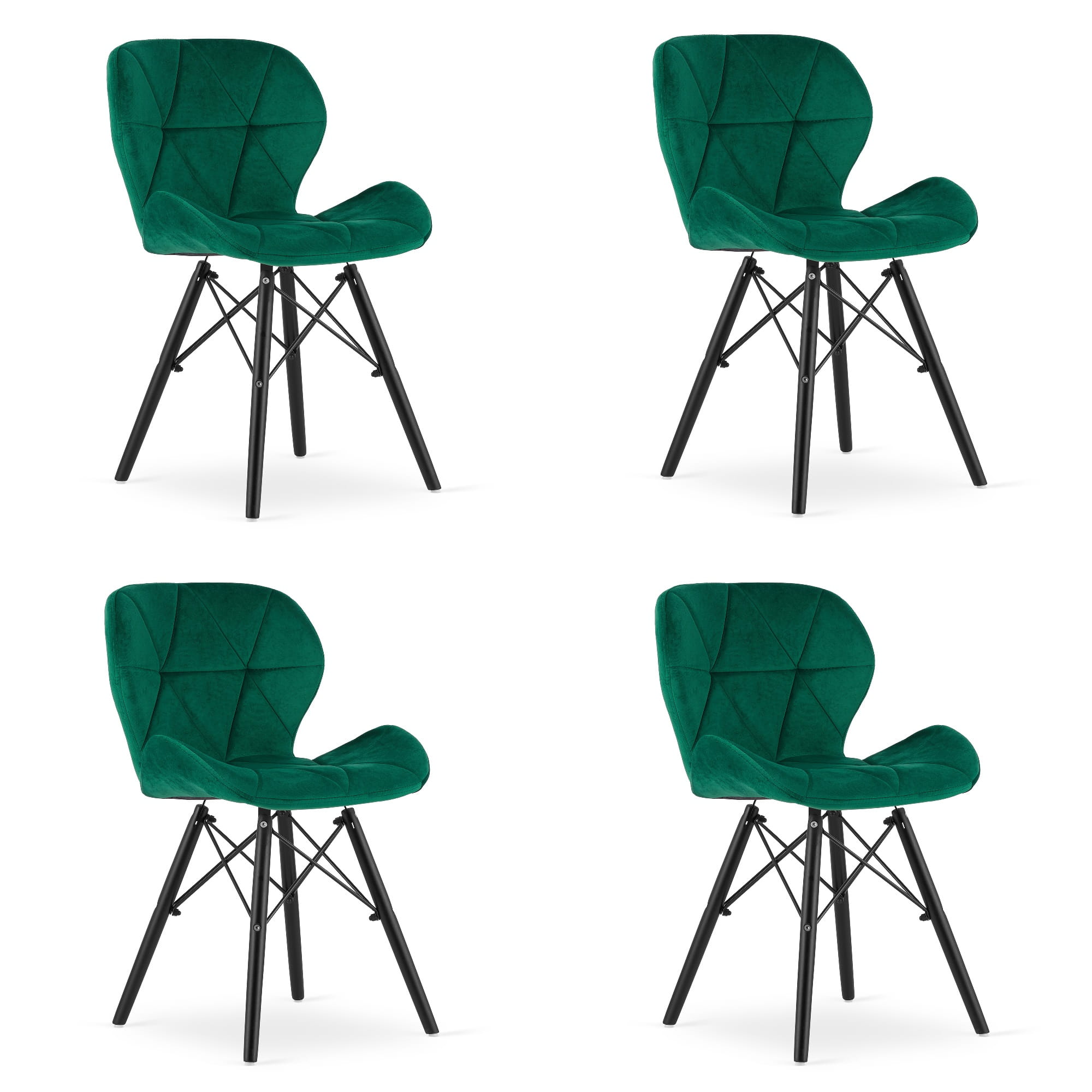 Sedia in velluto Valora WAKO dal design moderno, gambe verdi e nere x4