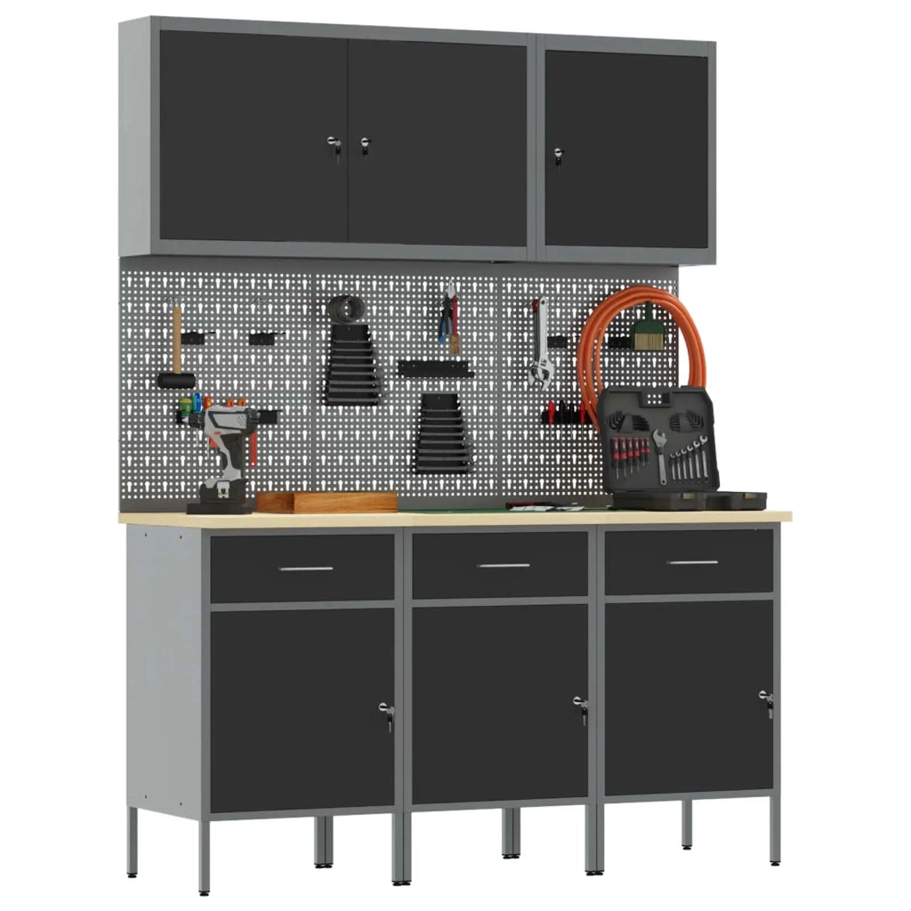 Mobile da lavoro 8 pcs Nero Legno ingegnerizzato e acciaio 3321428