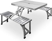 Casaria Tavolo Pieghevole con 2 Panche Set da Campeggio Picnic Portatile a Valigetta in Alluminio con Foro Ombrellone Maniglia per Trasporto 4 Posti Mare Spiaggia Giardino