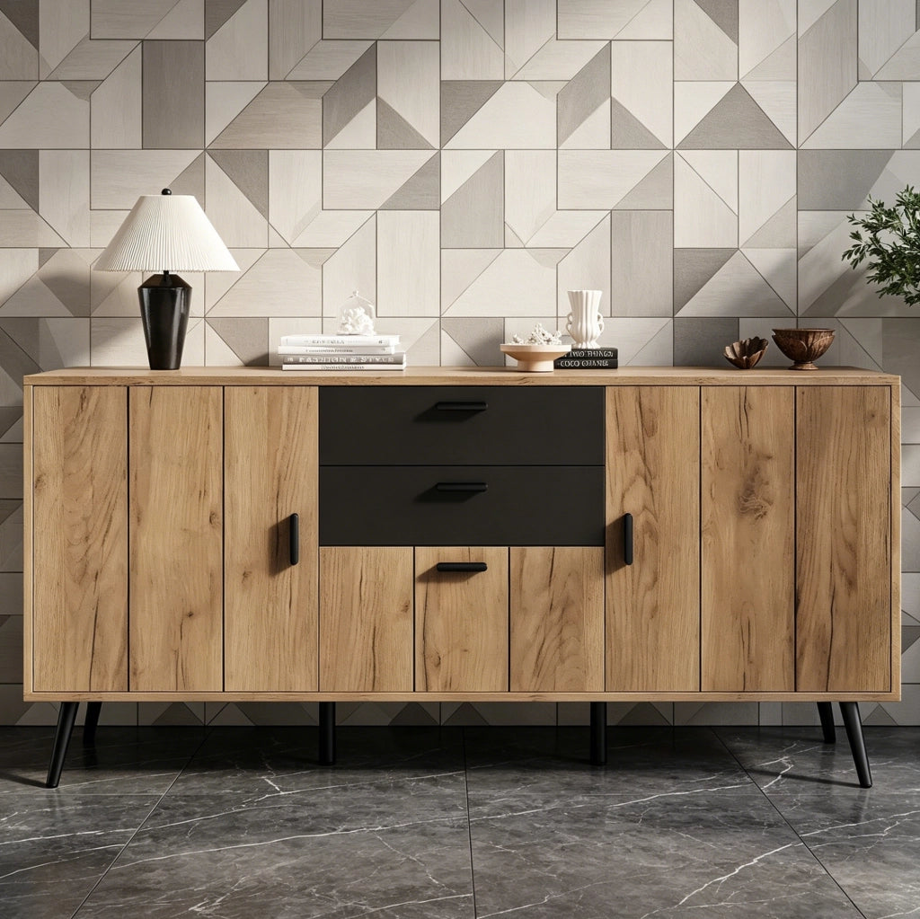 Sideboard con 2 cassetti e 3 ante in MDF, 140x35x67 cm