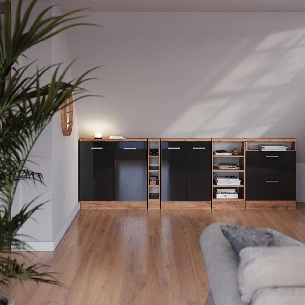 Mobile sottotetto Rion Antracite lucido/Rovere dorato con 2 cassetti Vicco