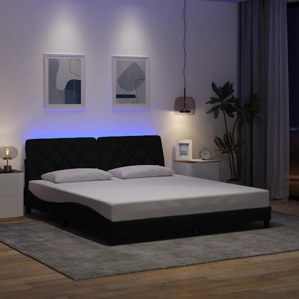 Giroletto con LED senza Materasso Nero 180x200 cm in Tessuto