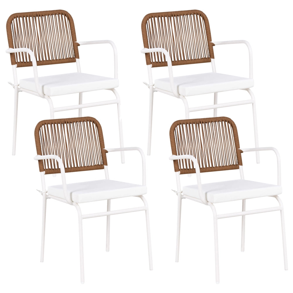 Set di 4 sedie da giardino in metallo alluminio impilabile verniciato a polvere per esterni con cuscini extra Bianco