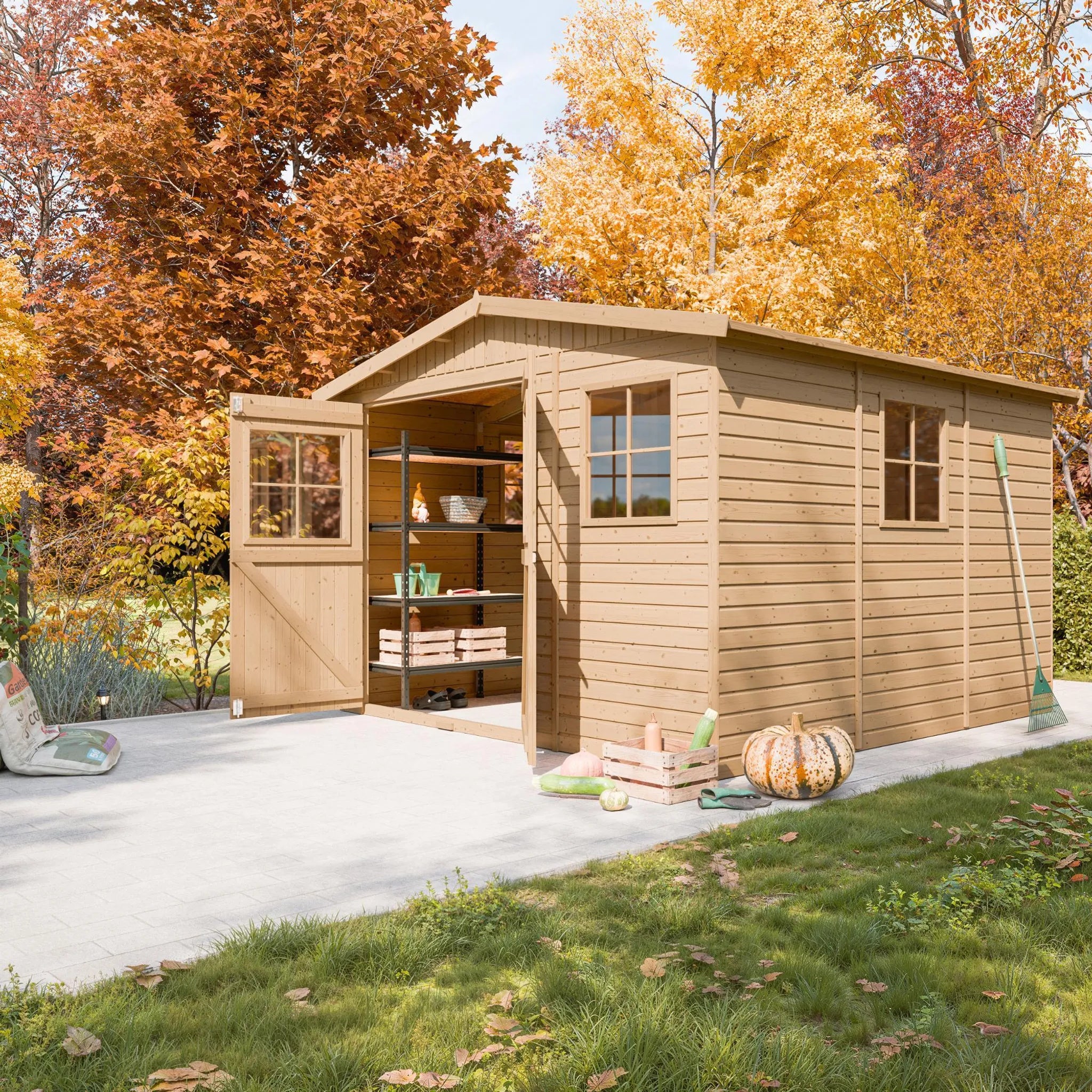 TIMBELA M335 Casa da giardino in legno naturale A226x316x324 cm/9 m²