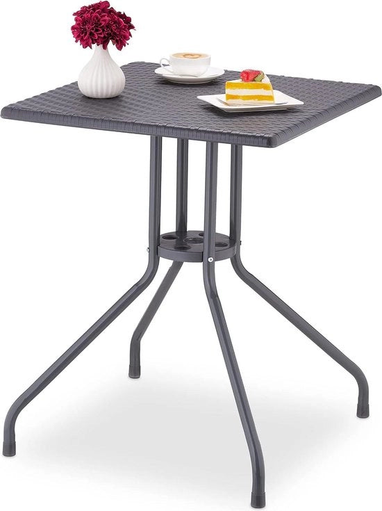 Tavolo da giardino in rattan quadrato 75x61x61 cm - Plastica & Metallo - Grigio