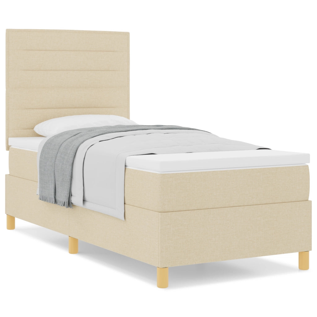 Letto Box Spring con Materasso Panna 90x200 cm Tessuto