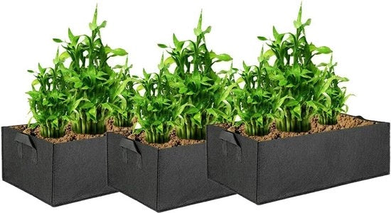 Borsa per piante in tessuto traspirante - Contenitore di pianta rettangolare in tessuto respirante - Set da 3 pezzi - 40x30x20cm - Nero