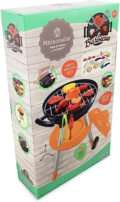 MAISONELLE - BARBECUE
 TRAINABILE, CON LUCI E SUONI,
LA CARBONELLA SI ILLUMINA, CON ALIMENTI E UTENSILI -
 DIMENSIONI 46 X 46 X 59 CM